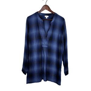 J.Jill Blue Plaid Long Sleeve Tunic V-Neck Women's Large